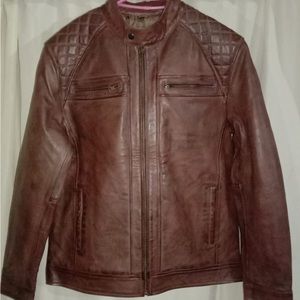 Men's Waxed real sheep leather biker jackets Brown 0.7mm Thickness Size 2XL